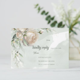 Cartão RSVP Sage Greenery White Rose Wedding