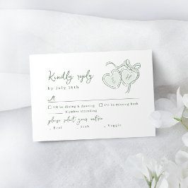 Cartão RSVP Sage Hand Drawn Hearts Monogram Whimsical Wedding