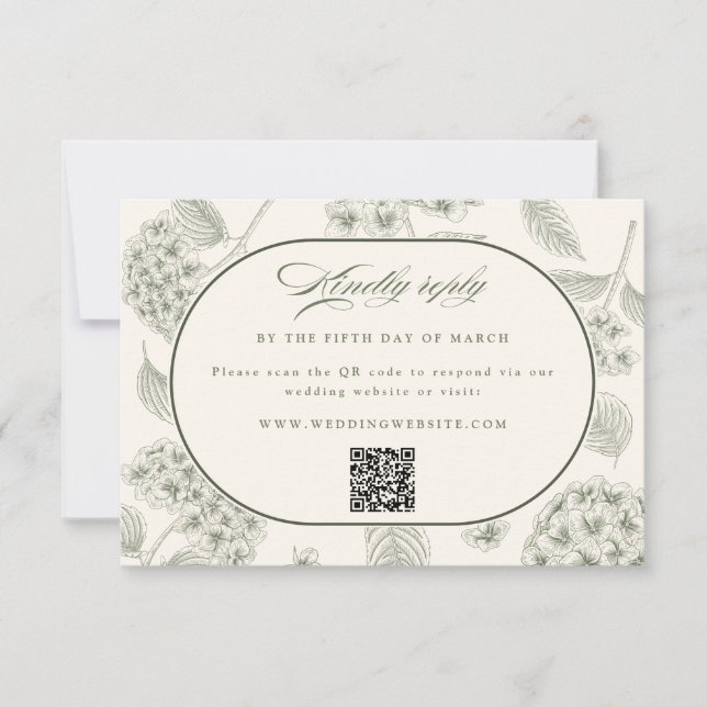 Cartão RSVP Sage Hydrangea Vintage Wedding  (Frente)