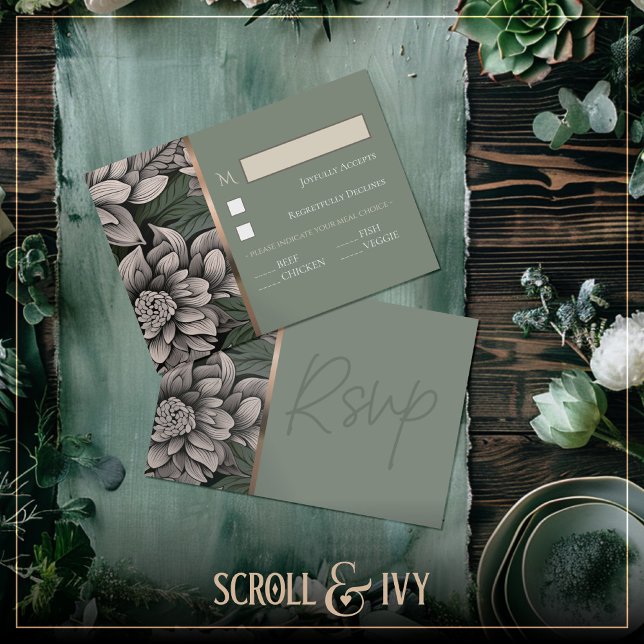 Cartão RSVP Sage Rustic, Champagne White Bloom Response Card (Criador carregado)