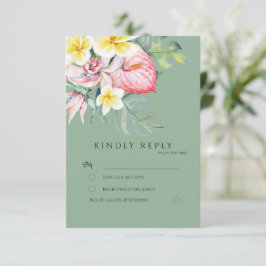 Cartão RSVP Sage Tropical Floral Botanical Wedding