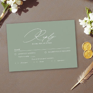 Cartão RSVP Sage Verde Branco Casamento Caligrafia Moderna