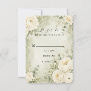 Cartão RSVP Sage Verde Casamento Floral Aquarela Ivory 
