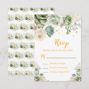 Cartão RSVP Sage Verde e Floral Creme Sweet Sixteen