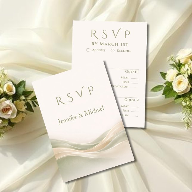 Cartão RSVP Sage Verde e Marfim Casamento Moderno (Sage Green and Ivory Modern Wedding  RSVP Card)