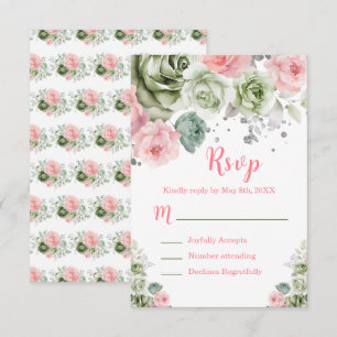 Cartão RSVP Sage Verde e Rosa Floral Sweet Sixteen