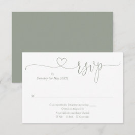 Cartão RSVP Sage Verde Elegante Coração Script