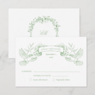 Cartão RSVP Sage Verde Toile Pássaros Casamento