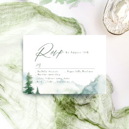 Cartão RSVP Sage Watercolor Mountain Forest Rustic Wedding