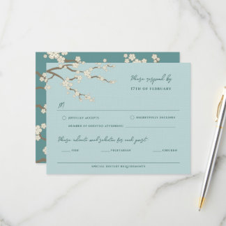 Cartão RSVP Sakura Branca Cerejeiras em Flor Casamento Asiátic