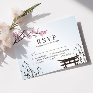 Cartão RSVP Sakura Flor de Cerejeira Japonesa Casamento Asiáti