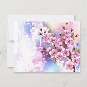 Cartão RSVP Sakura rosa no fundo da pintura