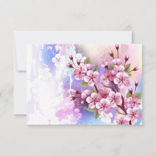 Cartão RSVP Sakura rosa no fundo da pintura