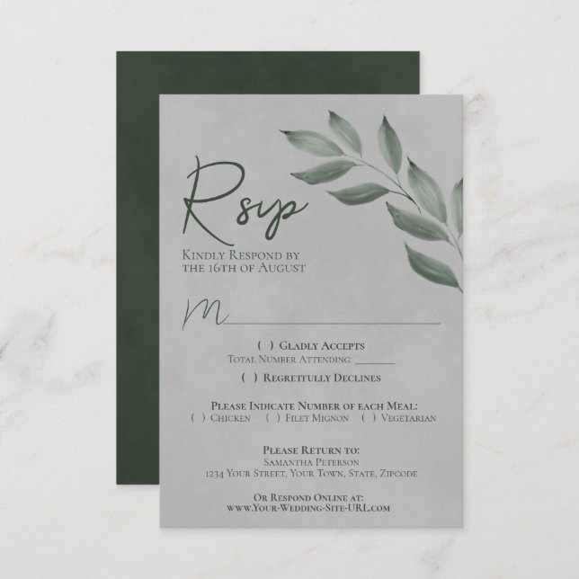 Cartão RSVP Salas Wistful Floresta Verde e Casamento Chico de  (Frente/Verso)