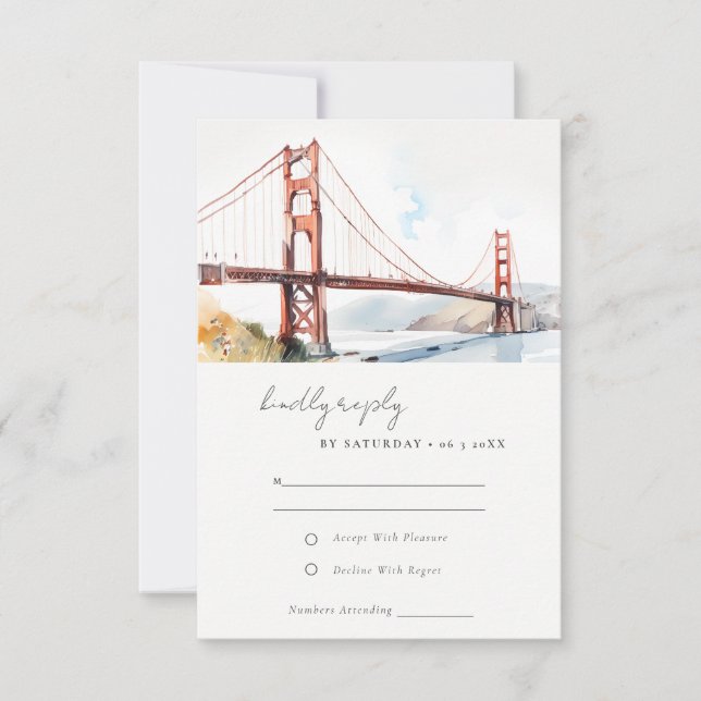 Cartão RSVP San Francisco Golden Gate Bridge Scape Wedding (Frente)