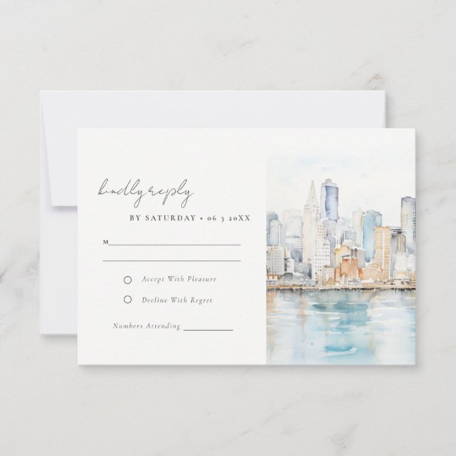 Cartão RSVP San Francisco Watercolor Landscape Wedding (Frente)
