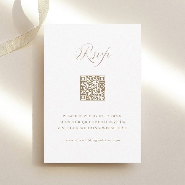 Cartão RSVP Sand Stylish Calligraphy Wedding QR Code (Criador carregado)