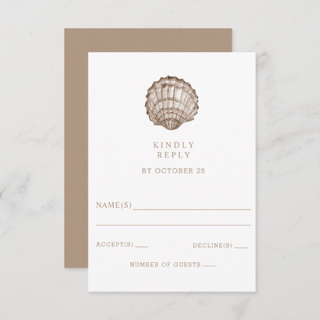 Cartão RSVP Sandy Seashells Marine Ocean Beach Wedding (Frente/Verso)