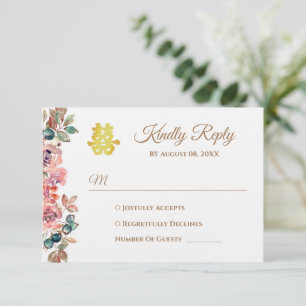 Cartão RSVP Sanita floral rosa russa Casamento chinês