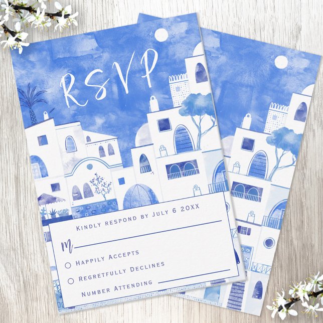 Cartão RSVP Santorini Wedding (Criador carregado)