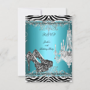Cartão RSVP Sapatos de festa com estampa de zebra leopardo azu