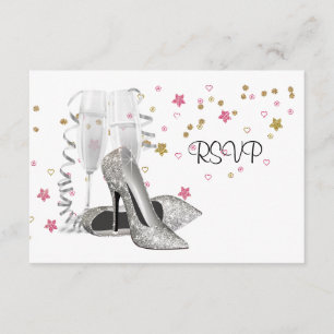 Cartão RSVP Sapatos de salto alto de champanhe para festa de 2