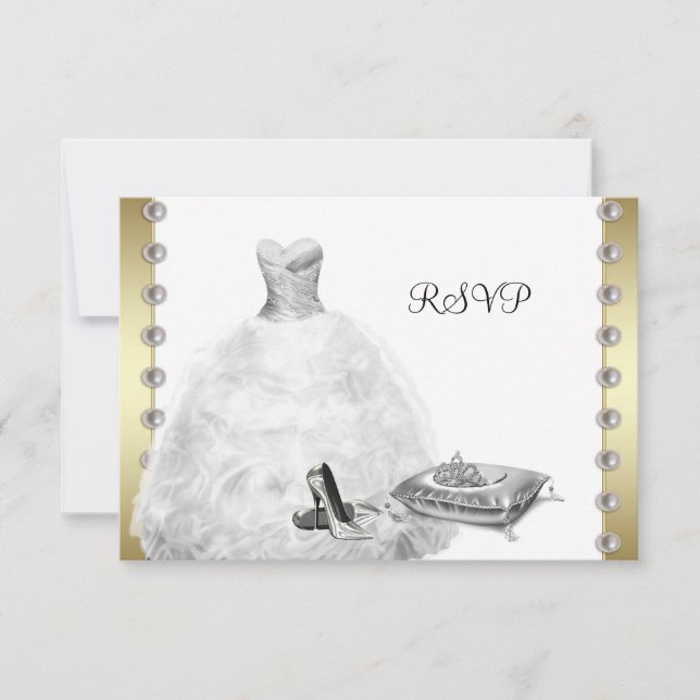 Cartão RSVP Sapatos de salto alto de vestido de baile Branco Q (Frente)