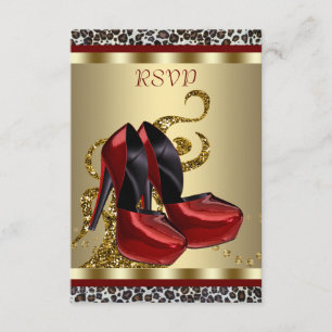 Cartão RSVP Sapatos Vermelhos de Salto Alto Leopardo Sweet Six
