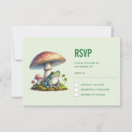 Cartão RSVP Sapo Debaixo de um Cogumelo Casamento Fofo da Natu