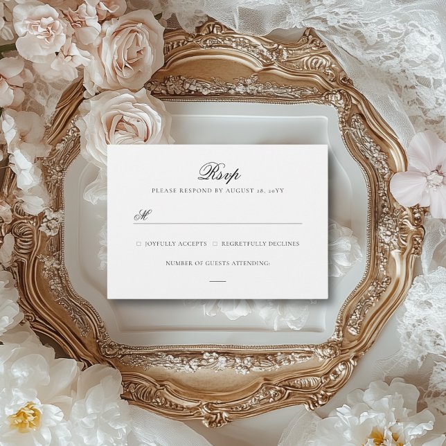 Cartão RSVP Sarah Simple Elegant Black & White Weding (This RSVP card is perfect for an elegant, vintage wedding.)