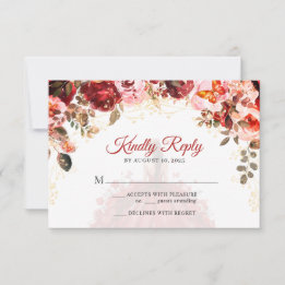 Cartão RSVP Scarlet Elegance Floral Princess Quinceañera