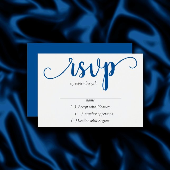 Cartão RSVP Script azul simples | Flourish Clássico Ceruliano (Criador carregado)