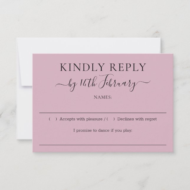Cartão RSVP Script Blush Pink Wedding Kindly Reply (Frente)