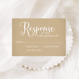 Cartão RSVP Script Branco de Casamento Rustic Kraft