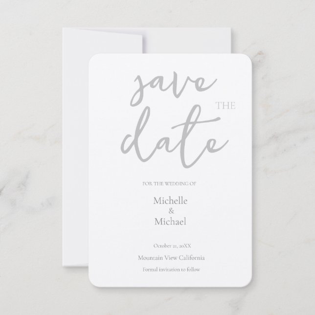 Cartão RSVP Script Calliographic Wedding Modern Save the Date (Frente)