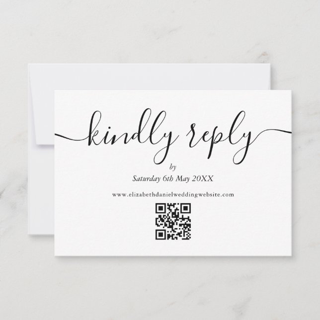 Cartão RSVP Script de Código QR Preto e Branco Responder com G (Frente)