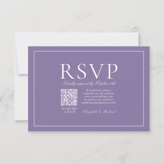 Cartão RSVP Script de Lavanda Lilac Elegante Elegante de Códig (Frente)