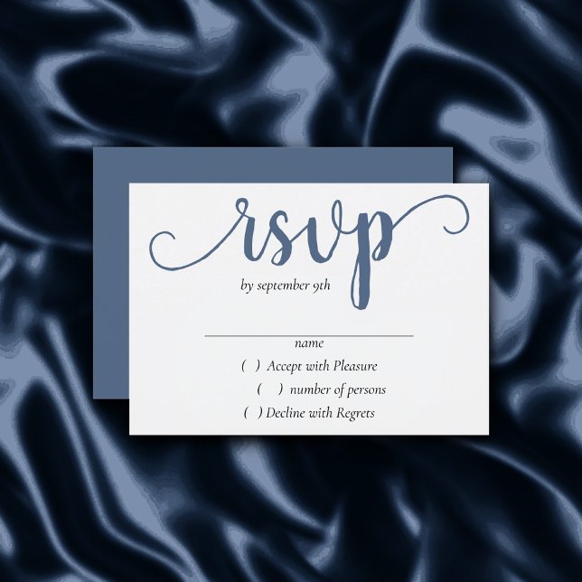 Cartão RSVP Script de Tabuleiro Simples | Evento Azul Dusty Fl (Criador carregado)