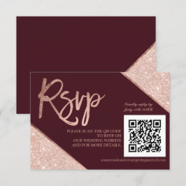 Cartão RSVP script dourado rosa com script vermelho QR código 