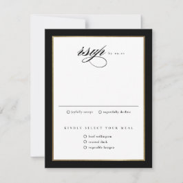 Cartão RSVP Script Elegante Clássico Preto e Casamento Dourado