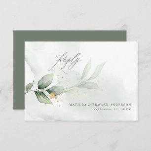 Cartão RSVP Script elegante do casamento verde-botânico modern