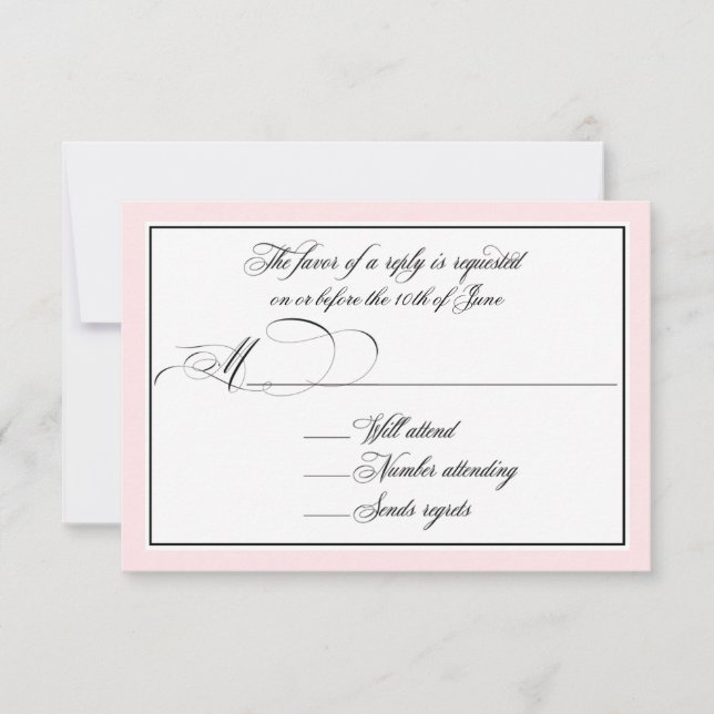 Cartão RSVP Script Elegante floresce com borda rosa esbranquiç (Frente)