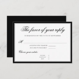 Cartão RSVP Script Elegante preto clássico sofisticado