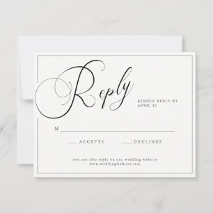 Cartão RSVP Script Elegante Preto e Branco com Casamento de Si