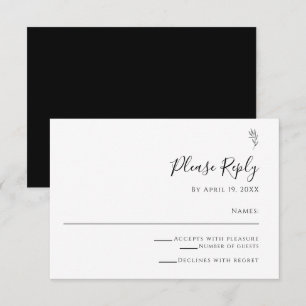 Cartão RSVP Script Elegante Preto e Branco Simples, Responda