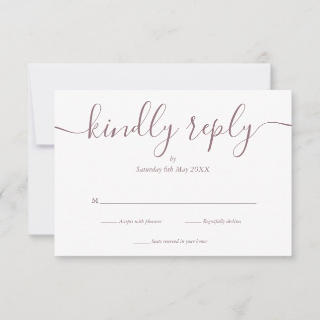 Cartão RSVP Script Elegante Simples Bege (Frente)