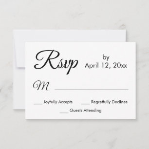 Cartão RSVP Script Elegante Simples, Casamento Preto e Branco