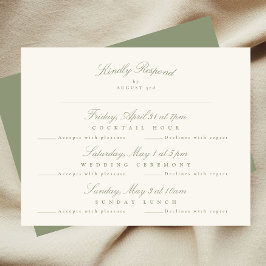 Cartão RSVP Script Elegante Verde Sage Formal multievento