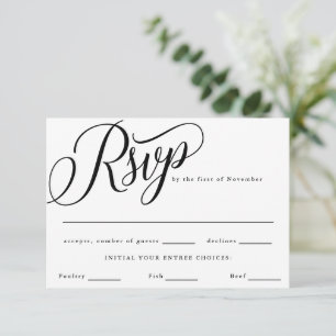 Cartão RSVP Script floresce Opções modernas de Comida preta