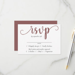 Cartão RSVP Script Mauve   Dusty Pink Rose Entree Choice